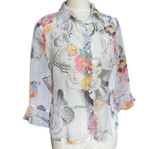 Vintage 90s Y2K Nicola Sheer Floral Ruffle Blouse Fairycore